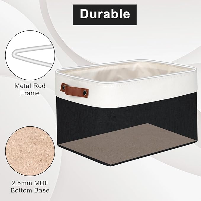 Storage Bins Large Fabric Storage Baskets for Shelves 3 Pack Decorative Linen Closet Baskets with Handles for Organizing Shelf Clothes Home Office 15x11x9.5Inches (Black&ampWhite)
