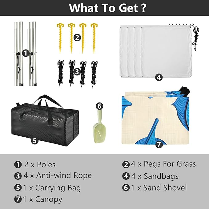 xigua Leaves Beach Tent Sun Shelter with Carrying Bag - Silver Coated Oxford Fabric Beach Canopy for Beach Camping Fishing - Includes Windproof Ropes Sandbags &amp Stakes