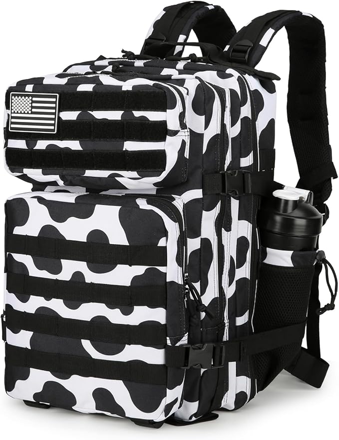Lovelinks21 25L Tactical Backpack Military Tactical Backpack for Men and Women Small Assault Pack Outdoor Travel Hiking Camping Rucksack with Molle Webbing (Cow Print)