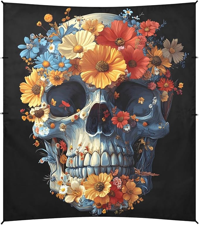 ALAZA Skull Flower Beach Tent Sun Shelter Portable Canopy Sunshade for Outdoor Camping Picnics Backyard Fun 10x9 ft