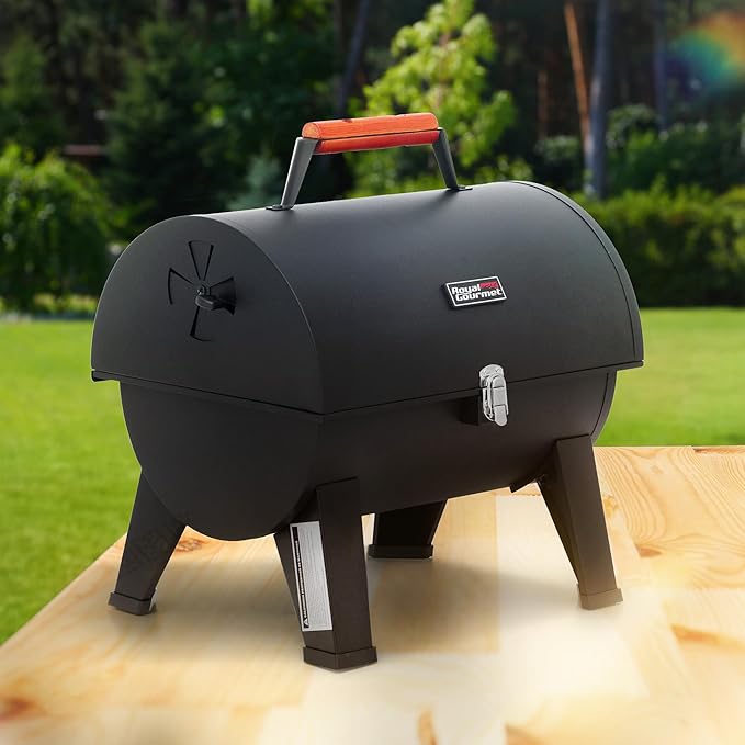 Royal Gourmet CC1619 Portable Tabletop Charcoal Grill Convertible Lid-to-Grill Zone Outdoor Compact Barrel BBQ Grill with 217 Sq. In. Grilling Space for Backyard Patio and Parties Black