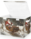 Collapsible Storage Bins Christmas Deers Santa Claus with Lids &amp Handles Foldable Storage Boxes Basket with Flip-Top Lid for Home Office 16.5” x 12.6” x 11.8”