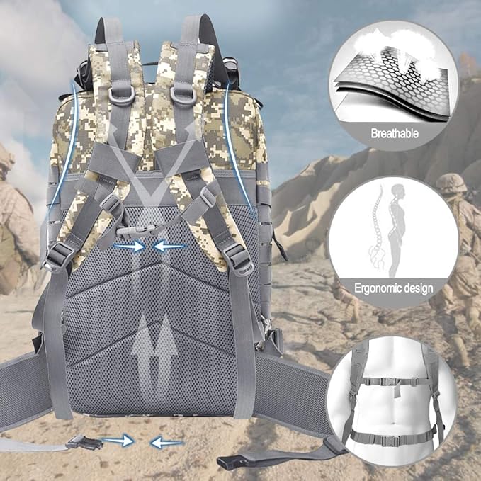 EMDMAK Military Tactical Backpack 42L Large Military Pack Army 3 Day Assault Pack Molle Bag Rucksack