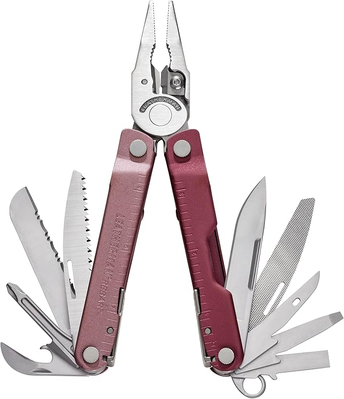 LEATHERMAN Rebar Multitool with Premium Replaceable Wire Cutters and Saw Heathered Cranberry