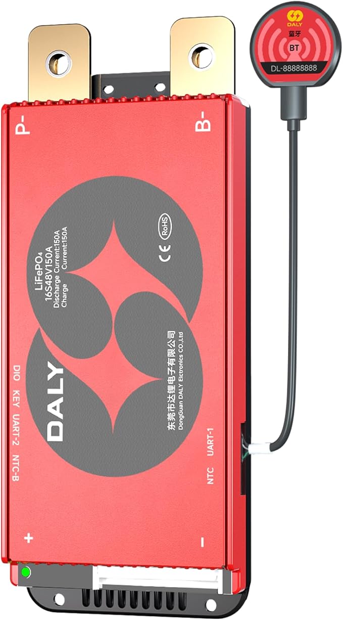 DALY BMS 48V 16S 150A LiFePO4 - Smart Bluetooth Battery Protection Board for 48 Volt Lithium Battery Pack Golf Carts Electric Outboard Motors Solar Energy Power Systems