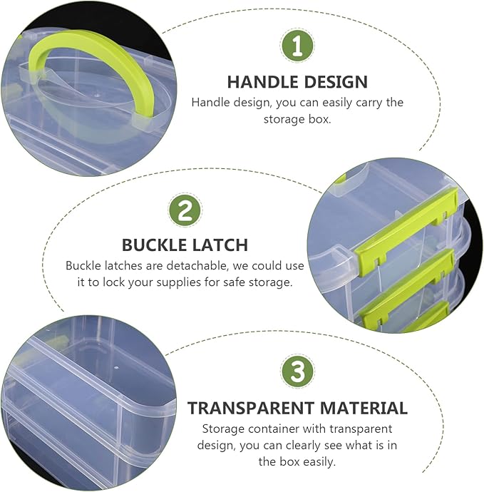 3-Tier Stackable Storage Container Box Handled Organizer Storage Box Stackable Carry Box with Removable Tray Transparent Storage Case Stack Carry Storage Box