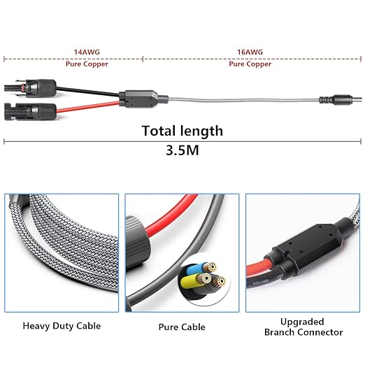 DC 8mm/DC7909 Solar Generator Adapter Extension Cable to Solar Panel Renogy Ecoflow for Jackery Explorer 500 1000 AIMTOM Rebel 440 BLUETTI EB3A AC180 EB70S Portable Power Station Backup 3.5M