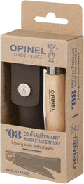 OPINEL No. 08 Stainless Steel Alpine Sheath Box Set INOX Number 8 Stainless Steel Folding Knife + Synthetic Leather Sheath for Safe Storage and Carry Belt Loop Attachment Lanyard Made in France