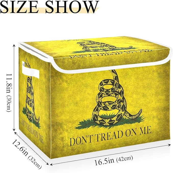 Yellow Snake Don't Tread on Me Flag Storage Bin with Lid Foldable Shoebox Storage Bags for Clothes for Office Supplies