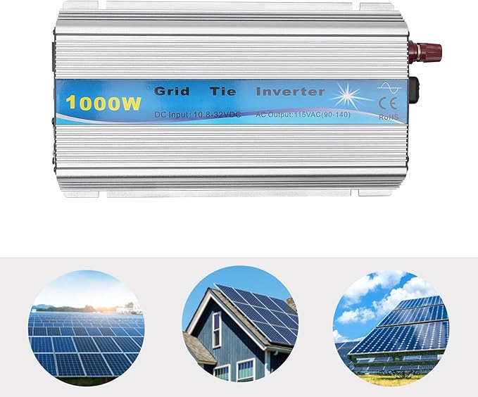 1000W Micro Inverter Grid Tie Solar Inverter MPPT Pure Sine Wave DC10.8-32V to AC110V Automatic Identification Power Inverters for 18V Solar Panel &amp 24V Battery Silver