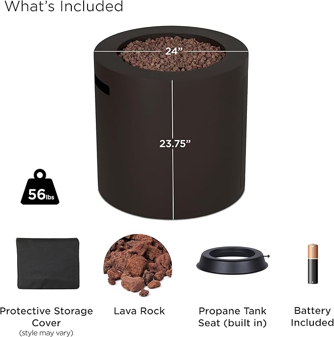 Real Flame Aegean 24 Round Propane Gas Fire Pit Table with Hidden Tank 50000 BTU Powder-Coated Steel Push-Button Ignition Lava Rock Storage Cover Stainless Steel Burner with Lid - Dark Bronze