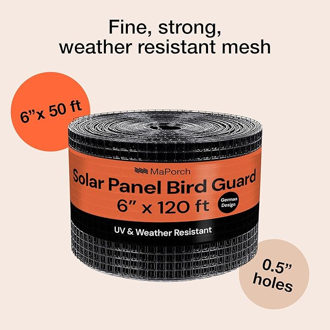 MaPorch Solar Panel Squirrel Netting - PVC Coated Galvanized Steel Mesh - 6 in x 50 ft Black Under Fence Barrier Mesh - Squirrel Wire Guard &amp Bird Netting Solar Panel Protection &amp Garden Fen