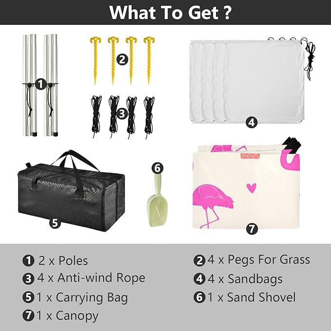 Beach Canopy with Windproof Ropes &amp Sandbags Beach Tent Sun Shade Sun Shelter for Camping Trips Fishing Backyard Fun or Picnics Flamingos