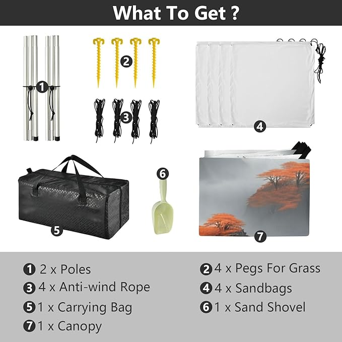 Beach Canopy with Windproof Ropes &amp Sandbags Beach Tent Sun Shade Sun Shelter for Camping Trips Fishing Backyard Fun or Picnics Mountain