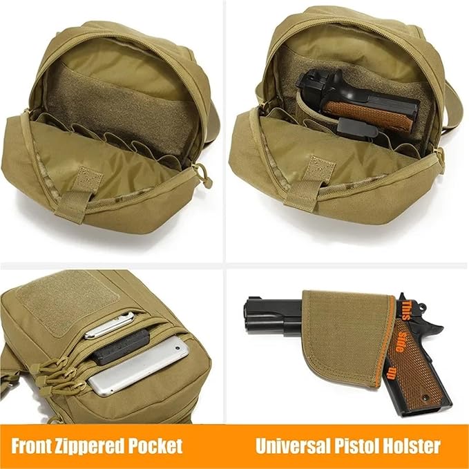 Tactical Pistol Gun Case Shoulder Bag Outdoor Hiking Hunting Camping Chest Bag with Gun Holster
