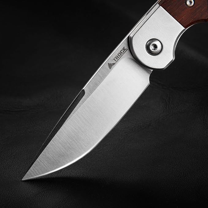 Small EDC Knife 2.8 Pocket Knife D2 Steel Point Blade Wood Handle - flipper Folding Knife for Men Women - Daily Carry Office Camping Hiking