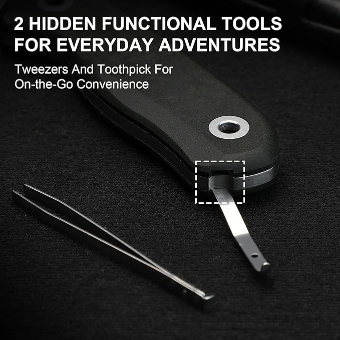 Kizer Drop Bear Fixed Blade Knife 2.6 S45VN Satin Blade EDC Hunting Knife with Black Richlite® Handle &amp Built-in Tools Outdoor Small Camping Survival Knives with Adjustable Kydex Sheath 1092A3