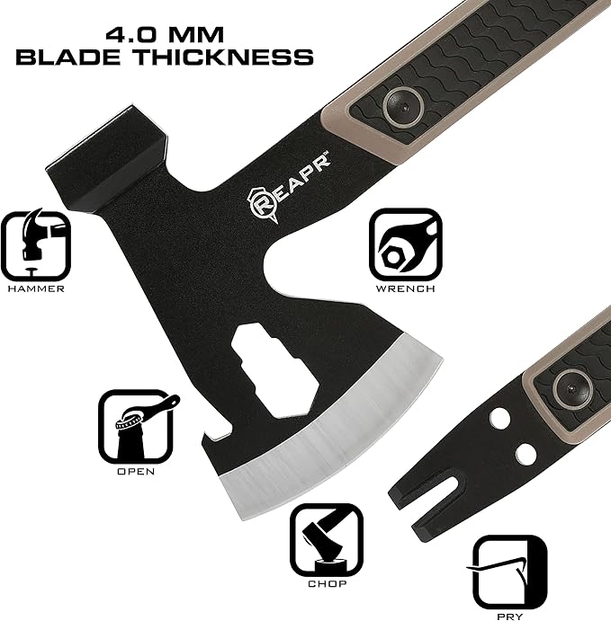 Reapr 11014 Versa Camp Axe Multitool with Pry Bar Nail Puller Hammer Wrench Set Bottle Opener 10.75 Length Survival Tools and Outdoor Accessories Black
