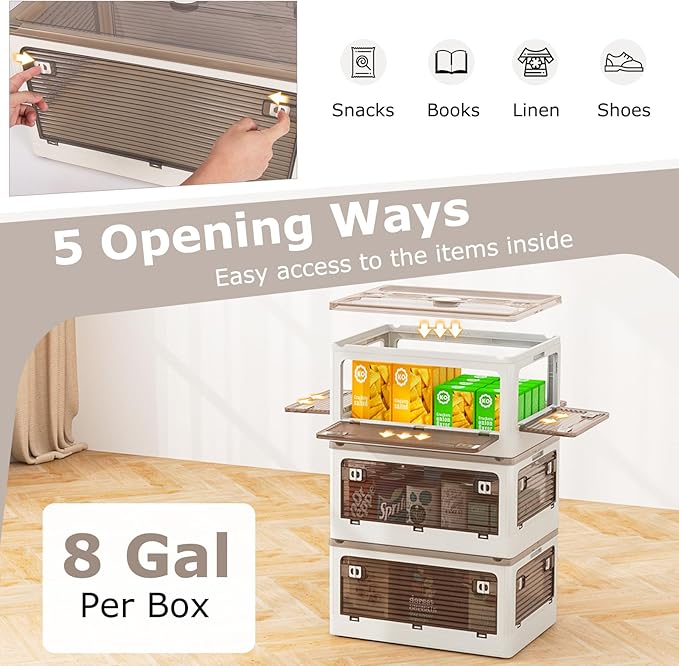 GOFLAME 6-Pack Storage Bins with Lids 32QT Stackable &amp Collapsible Plastic Storage Boxes with Wheels Foldable Closet Organizers with 5 Opening Ways