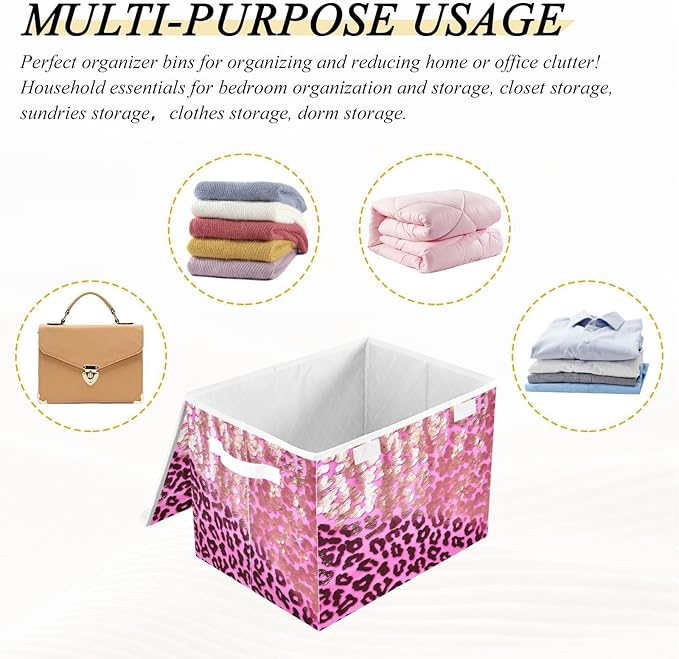 Leopard Gradient Glitter Decoration Sequins Peach Purple Storage Containers with Lids Collapsible Organizing Bins Storage