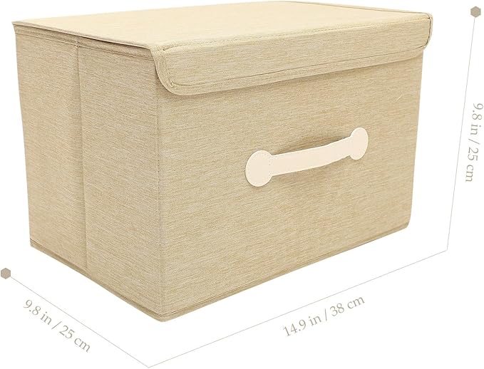 Large Foldable Storage Bin with Lid Washable Oxford Fabric Organizer Box Khaki Fabric Storage Basket for Home