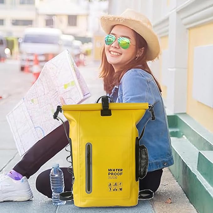 Dry Bags Comfortable Versatile for Outdoor Waterproof Dry Bag - Roll Top Waterproof Backpack Sack Dry Bag for Kayaking Beach Rafting (Yellow)
