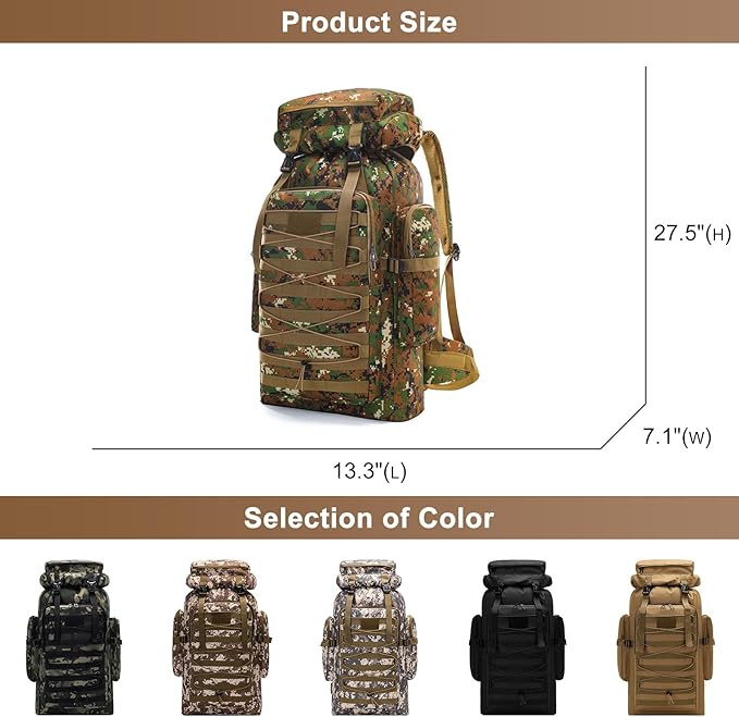 80L Outdoor Camping Backpack for Men Women Large Capacity Polyester Tactical Rucksack Hiking Travel Duffel Bags (D/Multicolor)