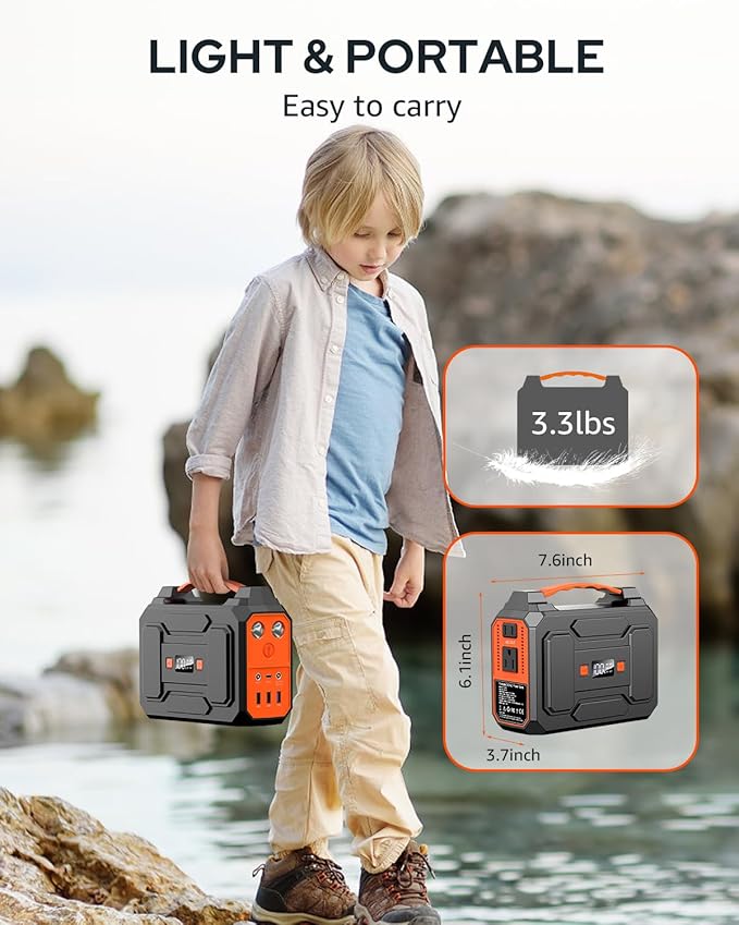 Portable Power Station Bank 146Wh 200W Peak(100W Rated) Solar Powered Power Bank with AC Outlet 110V for Camping Solar Charger Power Bank Battery Pack 39600mAh for Home Outdoor Emergency