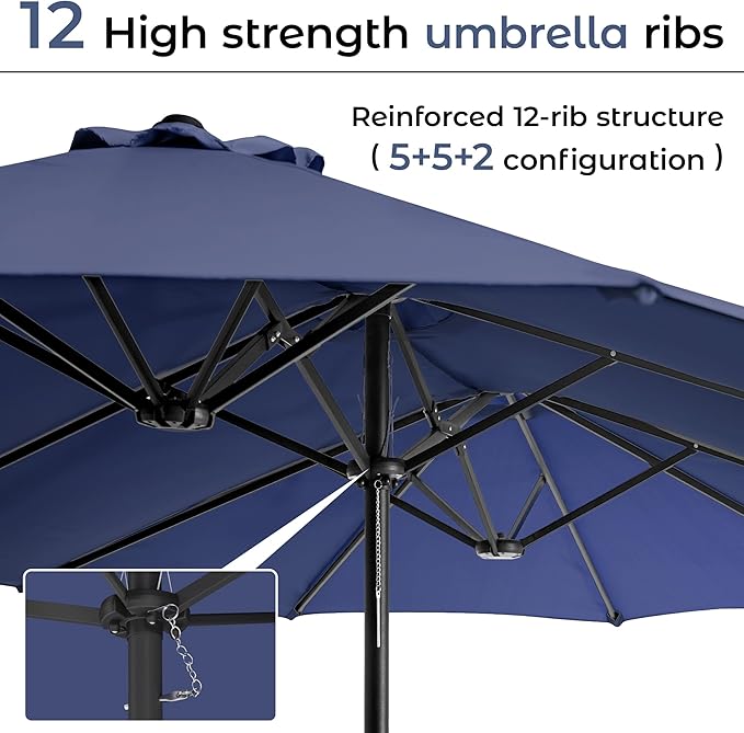 DomeShade 15ft Patio Umbrella with BaseLarge Outdoor Double-Sided Rectangle Umbrella with Crank Handle Market Umbrella for Poolside Garden Deck Backyard Beach Pools Navy Blue