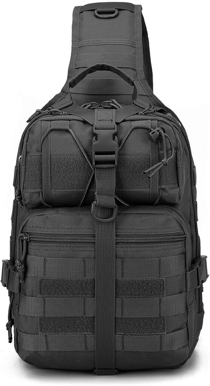 Tactical Sling Bag Backpack Military Rover Shoulder Pack EDC Molle Assault Range Bag for Men Ambidextrous(Black)