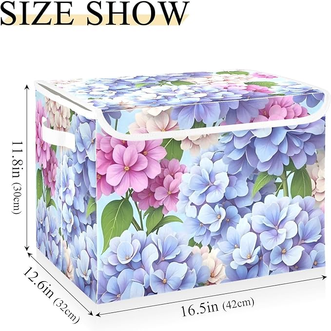 Storage Cube with Lid Florals Blue Print 16.5×12.6×11.8 IN Collapsible Large Capacity Foldable Storage Basket Bin Organizer