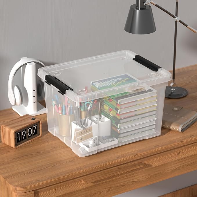 4-Pack 22 Quart Plastic Storage Bins with Wheels Latching Storage Box Bin Clear