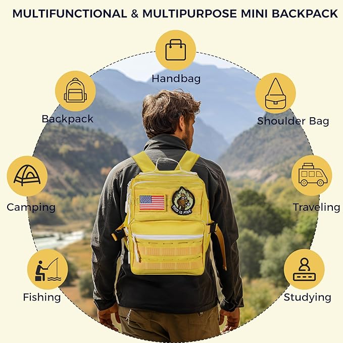 9L Mini Tactical Backpack for Men WomenSmall Military Tactical Backpack for SportGymHikingTravelCamping (Yellow)