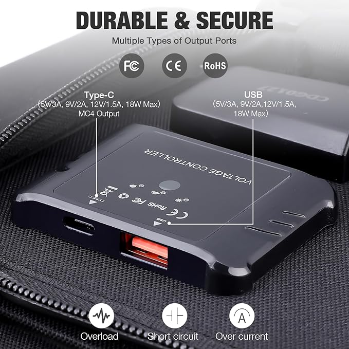 GRECELL 80W Foldable Solar Panel Portable Solar Charger with USB-A and USB-C QC3.0 (18W) IP67 Waterproof Outdoor Cell Phone Solar Charger for Power Banks Tablets Small Power Station