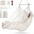 Outerman Hammock Chair Hanging Chair with 3 Cushions and Foot Rest Support Sturdy Metal Spreader Bar Max 440 Lbs Swing Chair for Bedroom Indoor &amp Outdoor Patio Porch or Tree（White）