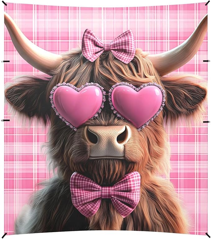 ALAZA Pink Bows Highland Cow Beach Tent Sun Shelter Portable Canopy Sunshade for Outdoor Camping Picnics Backyard Fun 10x9 ft