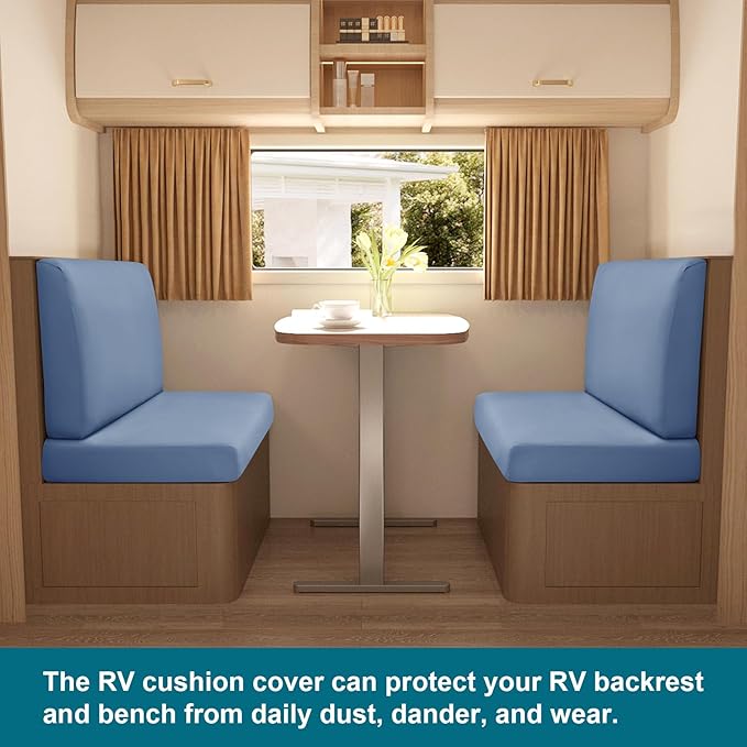 KRFOONN RV Dinette Cushion Covers Waterproof Camper Cushions Cover Replacement Couch Cushion Slipcovers Washable RV Bench Seat Covers for Travel Trailer Couch (2 Backrest Cover &amp 2 Bench Cover W0