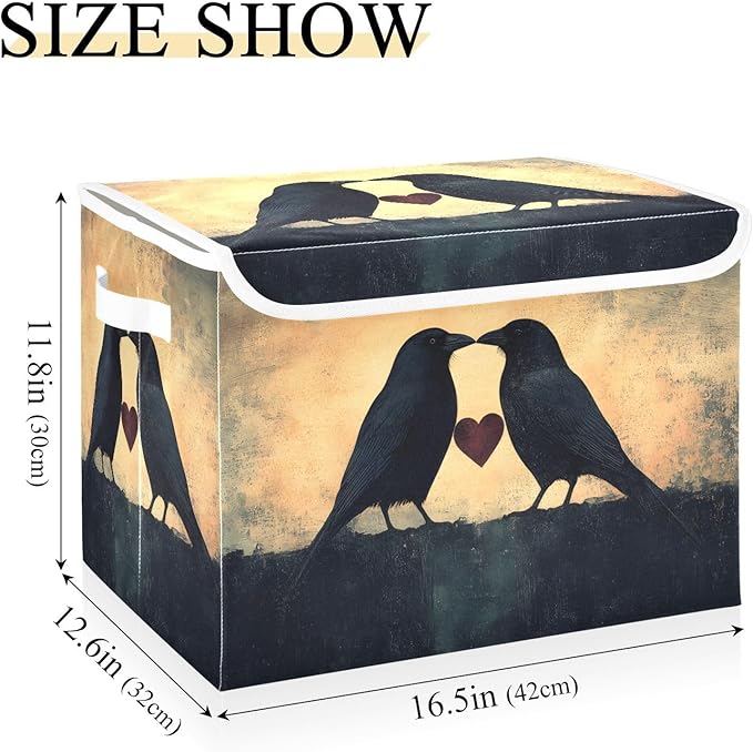 AIXIWAWA Lidded Storage Cube (Birds Heart Love) Fabric Foldable Closet Bins with Flip Lid and Handles Organizer Basket Container 16.5 x 12.6 x 11.8 IN