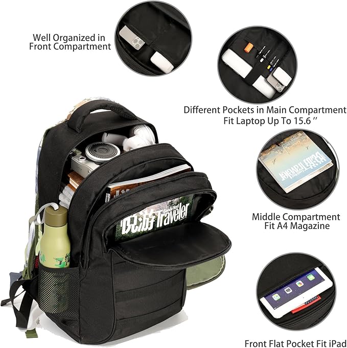 outdoor plus Camo BackpackMilitary Boys Backpacks for School30L Army Bookbag with USB Charging Port Waterproof