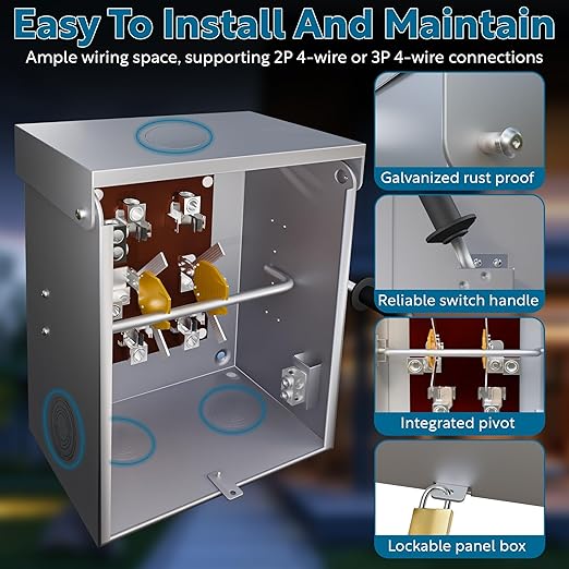 200 Amp 2P/3P Manual Generator Transfer Switch Heavy Duty 48000W General Double-Throw Safety Switches 120/240 Volt Transfer Switch for Home Generator Indoor &amp Outdoor (11.9 x 7.9 x 15.95)