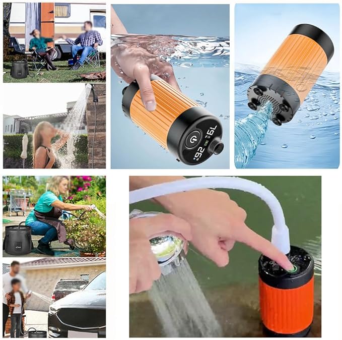 Portable Shower for Camping 7800mAh Rechargeable Camping Shower with Intelligent Digital Display 3-Speed showerhead Outdoor Camp Pump Camping Shower Pump for Hiking Travel Car Pet