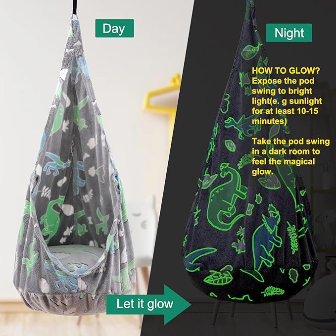 Kids Pod Swing Seat Sensory Swing Chair with PVC Inflatable Cushion Hanging Hammock Chair for Indoor and Outdoor Use