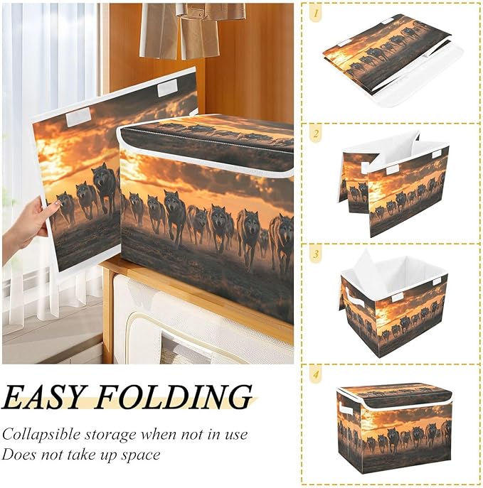 Storage Cube with Lid Wolf Pack Plain Print 16.5×12.6×11.8 IN Collapsible Large Capacity Foldable Storage Basket Bin Organizer