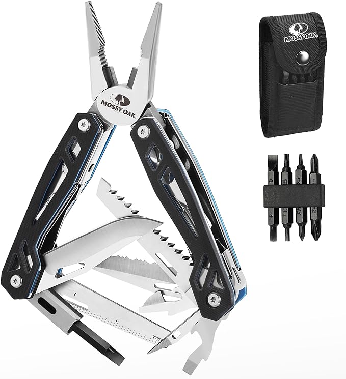 MOSSY OAK Multitool 21-in-1 Stainless Steel Pocket Knife with G10 Handle Screwdriver Sleeve Self-locking Pliers with Sheath-Perfect for Outdoor Survival Camping Hiking Simple Repair