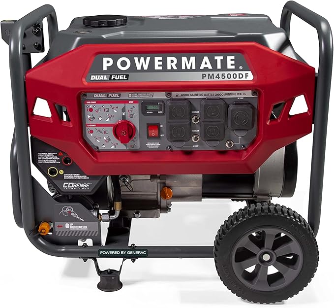 Powermate PM4500 4500-Watt Dual-Fuel Compatible Portable Generator - Gas and Propane - COsense Technology - Reliable Power Solution for Home Camping and Emergency Backup - 49 State/CSA - Red/Black