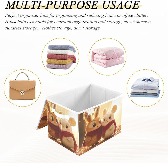 AIXIWAWA Lidded Storage Cube (Love Bunny) Fabric Foldable Closet Bins with Flip Lid and Handles Organizer Basket Container 16.5 x 12.6 x 11.8 IN