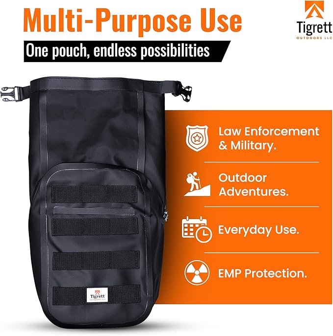 Dry Shield MOLLE Faraday Bag (9.5 x 6 x 2.5) Signal Blocking Waterproof &amp Submersible Tactical Bag with RF Shielding for Electronic Security