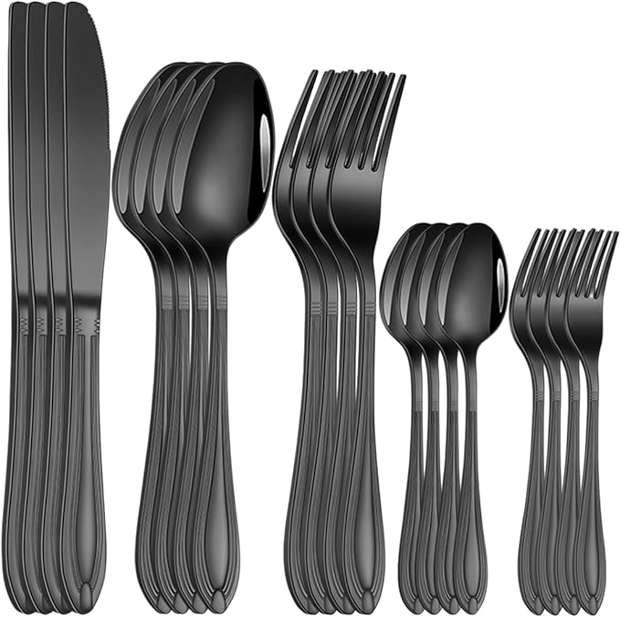 20-Piece Stainless Steel Flatware Set - 18/10 Rustproof Silverware for 4 (5-Piece Setting) | Dishwasher Safe Ergonomic Grip | Wedding &amp Household Cutlery Set in Gift Box