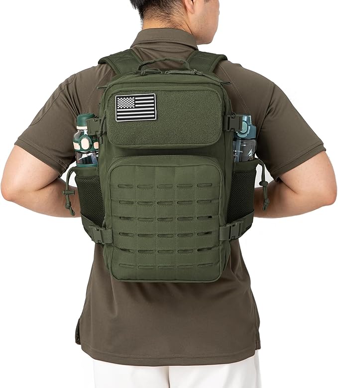 QT&ampQY 25L Tactical backpack &amp Tactical Toiletry Bag(Army Green)