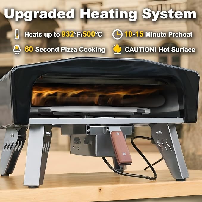 MELLCOM 20 Inch Outdoor Gas Pizza Oven 360° Auto Rotating Pizza Stone with Pull Out Handle Includes Pizza Peel &amp Carry Bag Portable Stainless Steel Propane Pizza Oven for Backyard Camping Gri